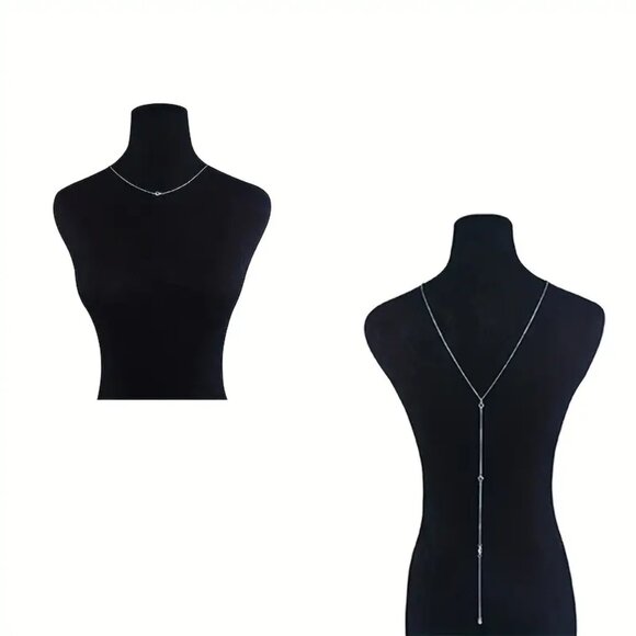 SILVER & CZ BACK CHAIN - Picture 3 of 3